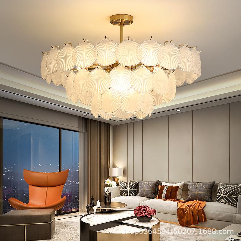 简约后现代客厅灯高档大气贝壳吊灯法式轻奢水晶灯饰卧室吸顶灯