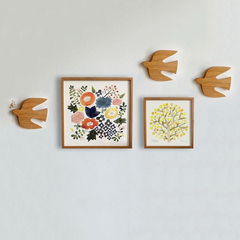 2P80樱桃木鸟挂件墙壁挂饰原木风纯实木装饰手工家居工艺品温馨小