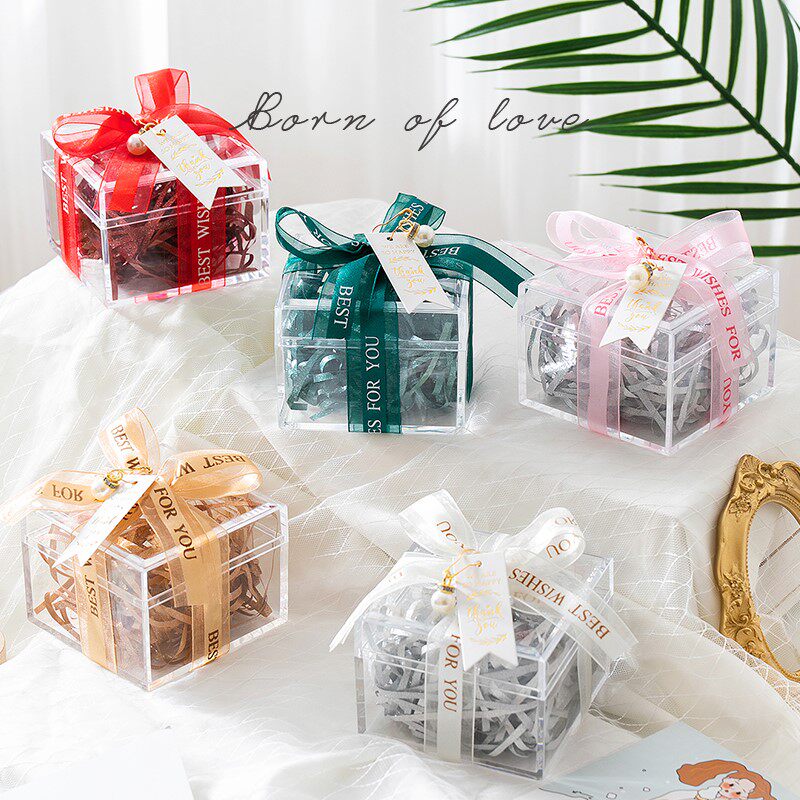 wedding candy box acrylic ribbon with hand gift 礼品糖盒