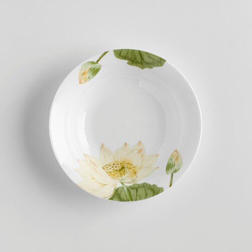 骨瓷韩式汤盘 7.5英寸深盘 5.5英寸小吃盘 凉菜碟子 荷花图案盘子 - 封面