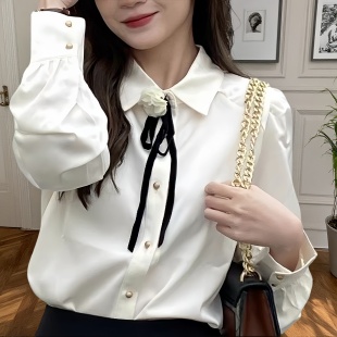 春装新款长袖衬衫女学院风百搭流苏小众设计别致宽松显瘦洋气上衣