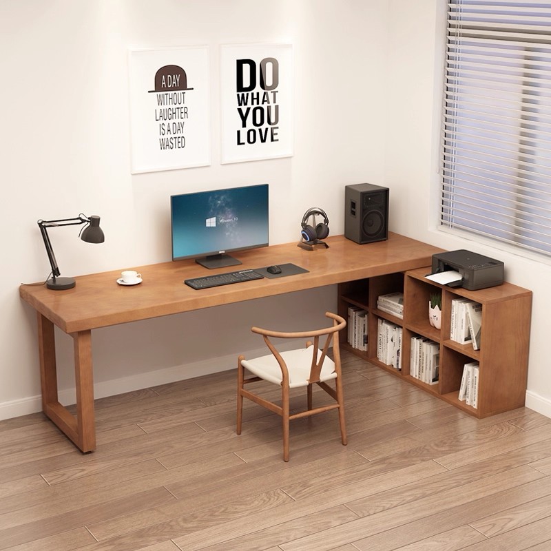 实木书桌书柜一体靠墙书房书桌书架一体家用拐角台式电脑学习桌子,住宅家具,电脑桌,淘宝优惠券,粉丝福利购,淘宝优惠卷