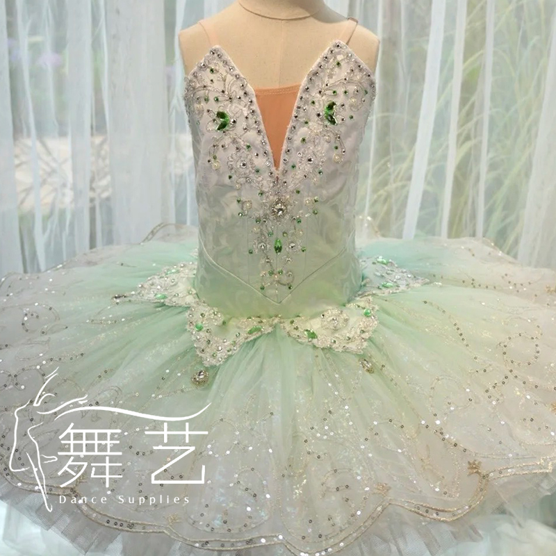 银仙子芭蕾tutu裙定制绿宝石变奏芭蕾舞裙演出服来图定制