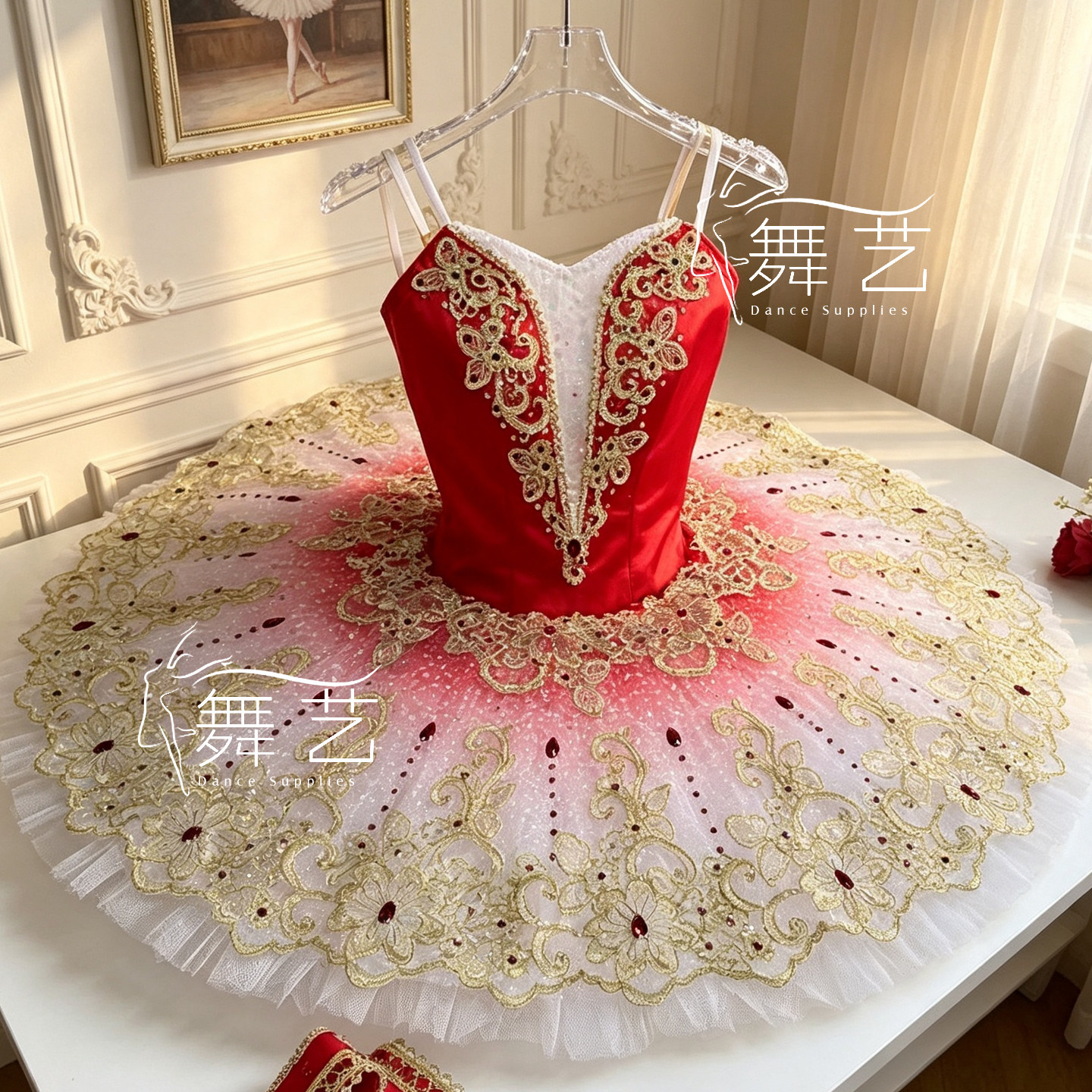 重工款红色银仙子帕基塔变奏芭蕾舞裙演出服成人女童芭蕾舞蹈裙