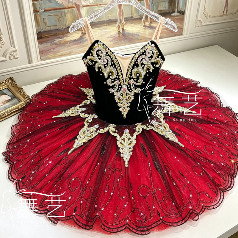 高订芭蕾舞演出服女艾斯米拉达黑红色tutu裙变奏比赛服定制表演服