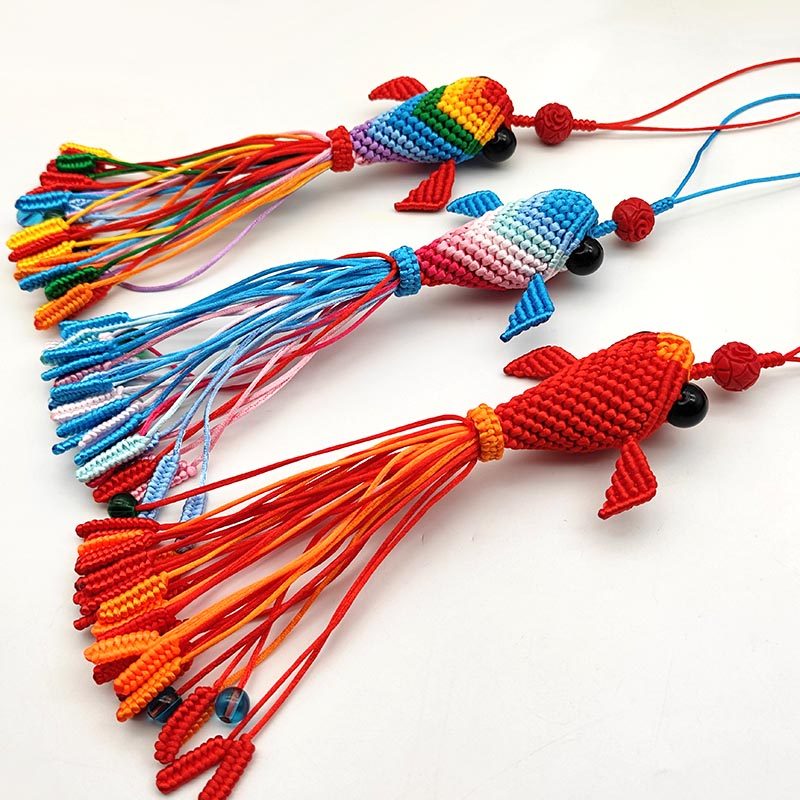 中国结锦鲤diy编织绳钩针手工编织金鱼材料包车内挂件送老外礼物