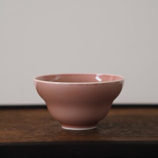 传老谷雨山房新品豇豆红太白折腰杯手工单色釉主人杯原矿釉高温