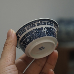 传老谷雨山房青花主人杯景德镇手工手绘夔龙纹马蹄单杯功夫茶具