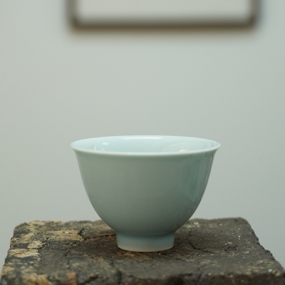 传老景德镇谷雨山房单色釉新品天蓝釉水芝丹品茗杯单枞岩茶小品杯