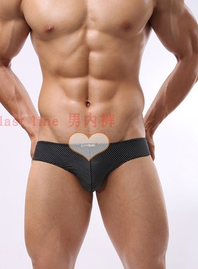 杜米尼克男士内裤低腰黑色细条纹前三角后丁字男内裤衩凸男裤头