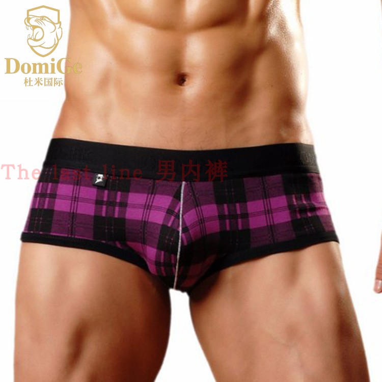 杜米尼克棉质低腰男士小平角粉色黑格子男小四角裤衩男小裤头盒装