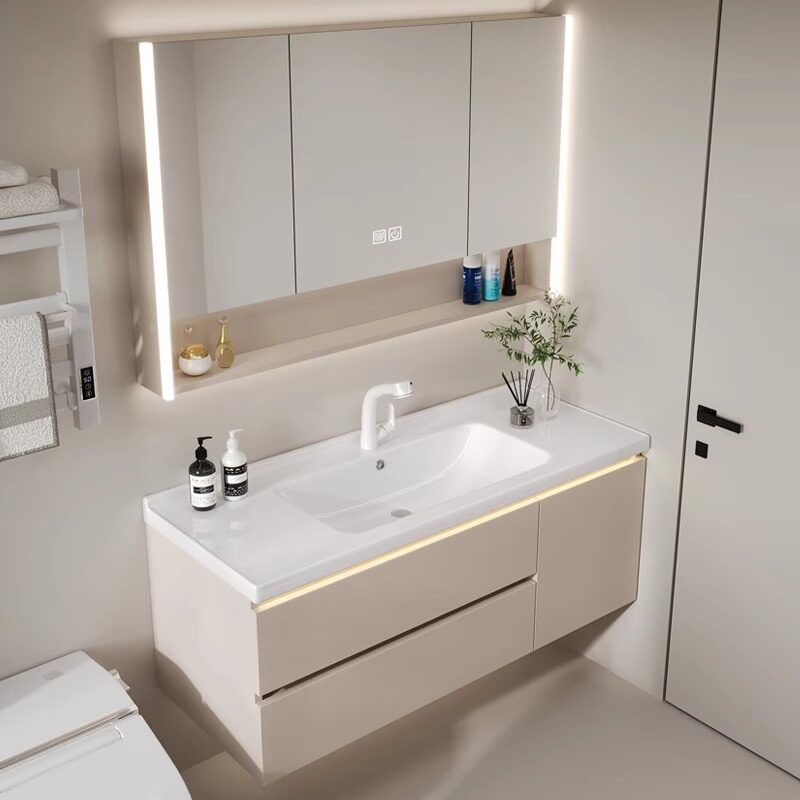 奶油风智能浴室柜组合一体盆陶瓷卫生间洗脸盆柜洗手盆洗漱台盆柜