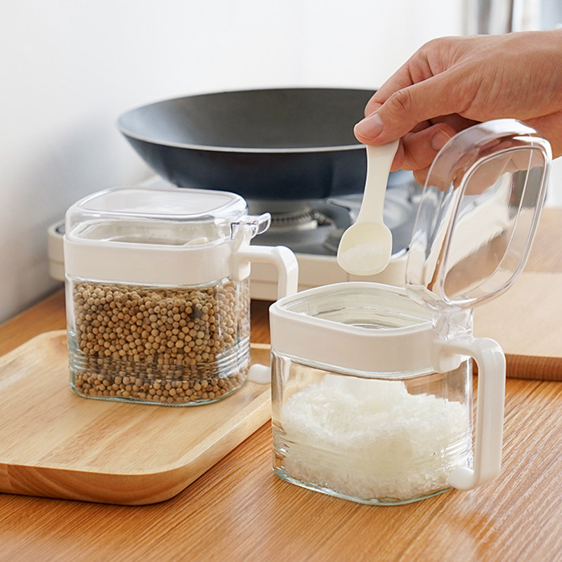 调料罐子单个家用厨房盐味精调料盒密封防潮带盖玻璃装盐罐调味罐