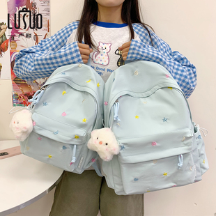 简约刺绣百搭双肩包小学生背包 书包初中女生高颜值ins风2025新款