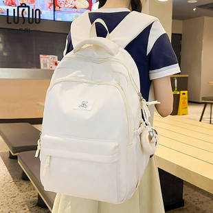 書包初中女孩2025新款 簡約風大容量純色系高中生女雙肩包女生肩包