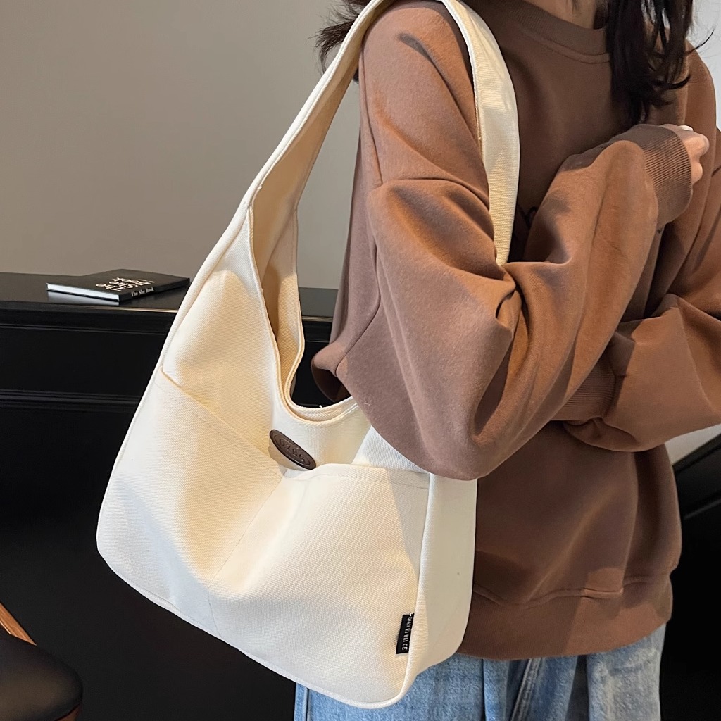 韩系简约百搭慵懒风手提帆布包