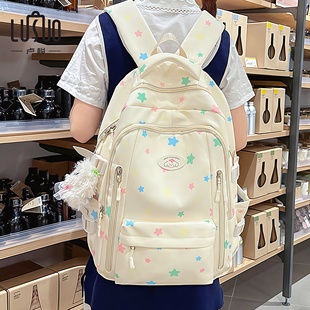 多隔层韩系ins大容量黄色双肩包 书包初中女生高颜值背包2025新款