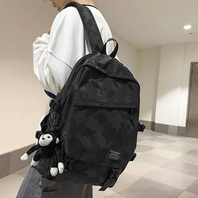 青少年书包男初中生高颜值大容量黑色暗纹简约双肩包高中生背包女