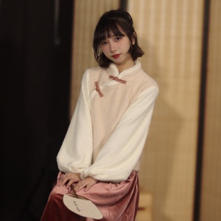 喵吉甜美温柔小个子套头半高领针织上衣内搭外穿粉色毛衣女秋冬厚