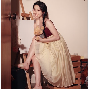 天丝连衣裙吊带裙女夏 喵吉甜美小清新抹胸高腰渡假裙小个子中长款