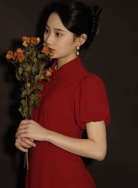 复古中国年轻款红色改良旗袍