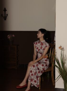 喵吉新中式国风修身收腰日常改良旗袍裙小个子长款碎花连衣裙女夏