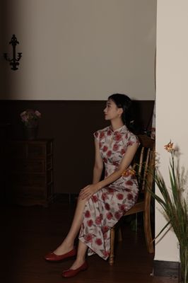 日常改良旗袍碎花中式修身连衣裙
