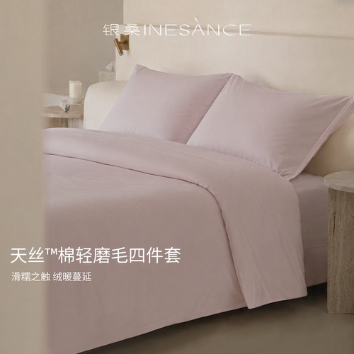 银桑INESANCE兰精天丝长绒棉柔软磨毛四件套秋冬保暖床上用品纯色