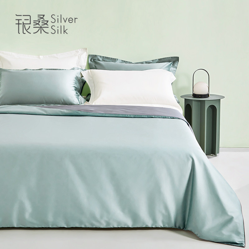 银桑100%桑蚕长丝棉可拆洗空调被60/100支拼色纯棉被套夏季夏凉被