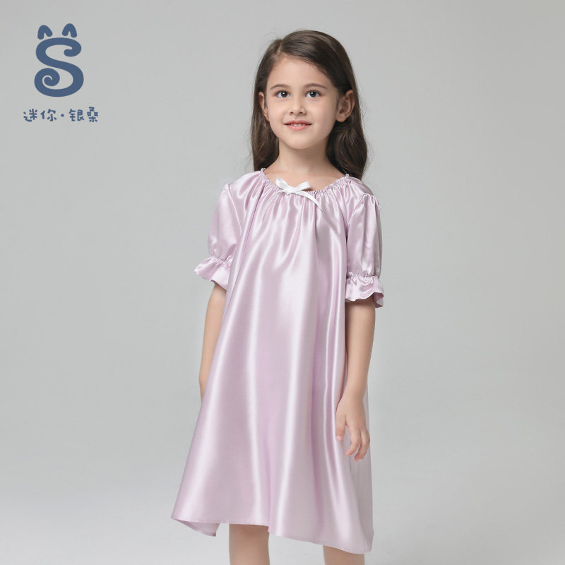 银桑100%桑蚕丝婴儿童睡裙睡衣22姆米重磅真丝公主袖连衣裙家居服