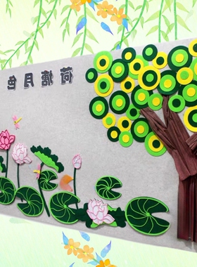 夏日荷花主题墙装饰材料