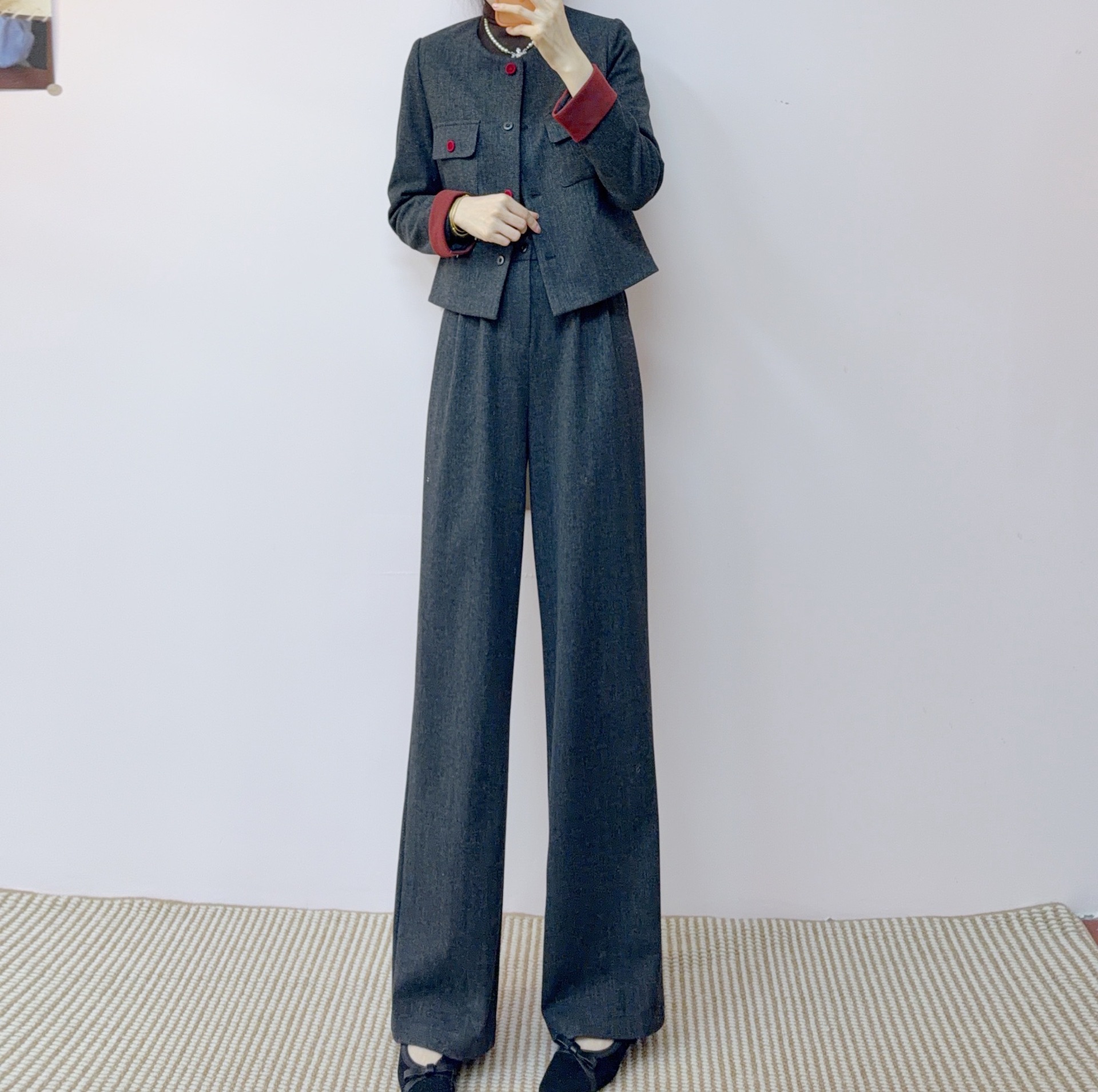 2026年春秋季时尚百搭小香风上衣外套+直筒阔腿裤两件套套裤557