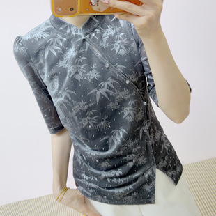 套头丝绒小衫 2026春夏季 117 打底衫 国风复古洋气休闲中袖 新品 时尚