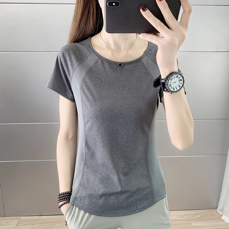 速干短袖T恤女夏季健身跑步运动弹力透气吸汗显瘦训练瑜伽服半袖