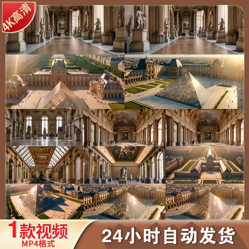 高清法国卢浮宫巴黎博物馆城市地标建筑艺术雕像精美实拍视频素材