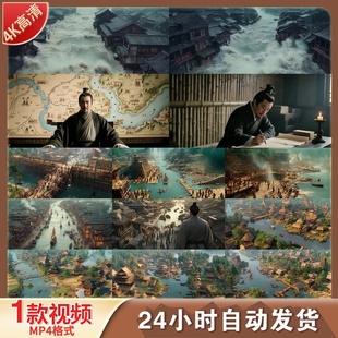 高清李冰治水修堤坝都江堰水利工程古代人物纪实片航拍视频素材