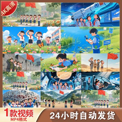 高清少年中国梦儿童歌曲卡通敬礼六一节少年强则国强红领视频素材