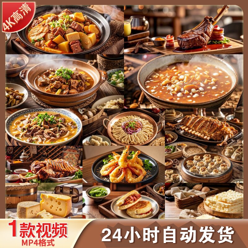 高清舌尖内蒙古美食奶豆腐烤全羊羊杂汤奶酪血肠红烧鹿肉视频素材