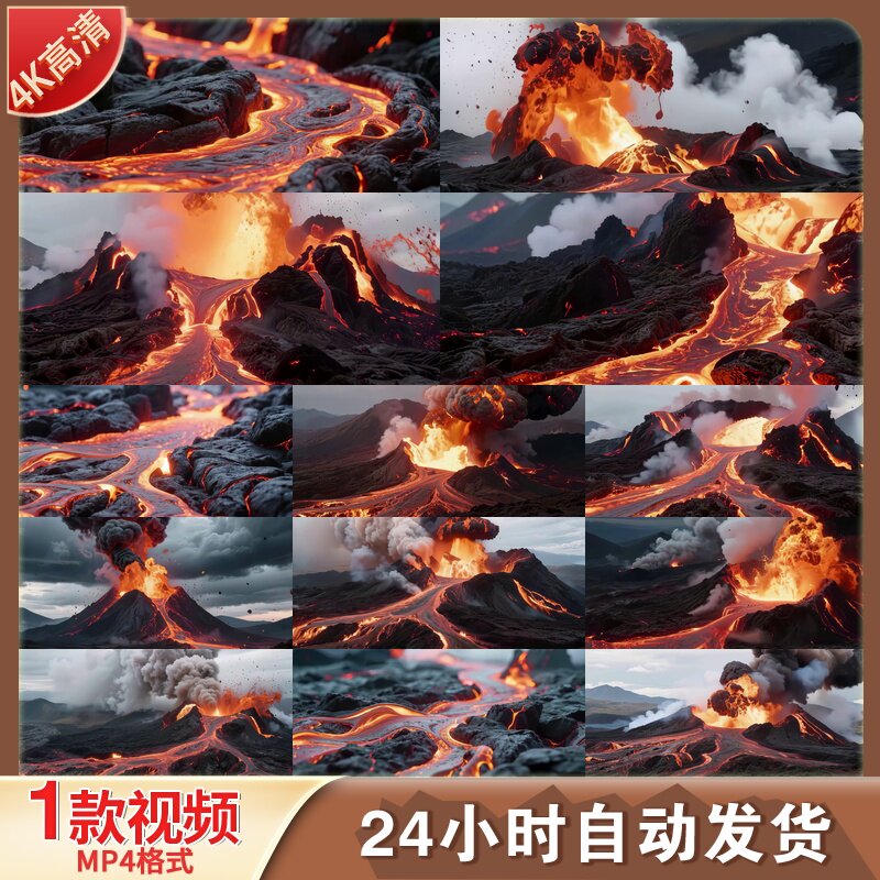 高清火山喷发岩浆流动火山爆发岩浆喷涌熔岩流淌LED舞台视频素材