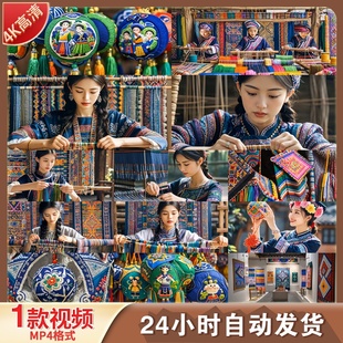 高清壮族壮锦制作工艺传统手艺壮族服饰绣球壮族女孩视频素材