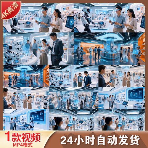 高清未来科技智慧门店AI机器人智能购物增强现实互动体验视频素材