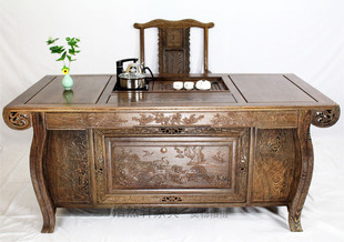 鸡翅木茶台红木功夫茶椅实木茶几中式办公室茶桌椅仿古电磁炉坐垫