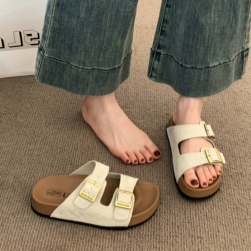 品牌厚底拖鞋女夏季外穿2025新款配裙子高级感一字拖百搭勃肯鞋凉