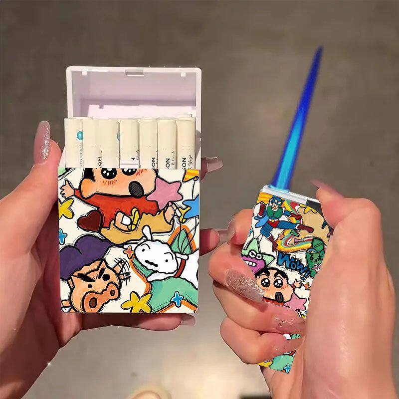 网红爆款蜡笔小新一次性打火机高颜值组合款粉火卡通潮流送男友礼