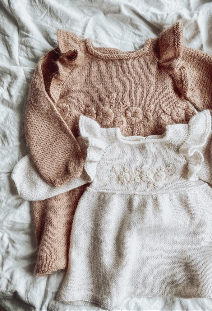 爱琳连衣裙 女童刺绣裙子棒针文字编织说明图解 非成品 含刺绣