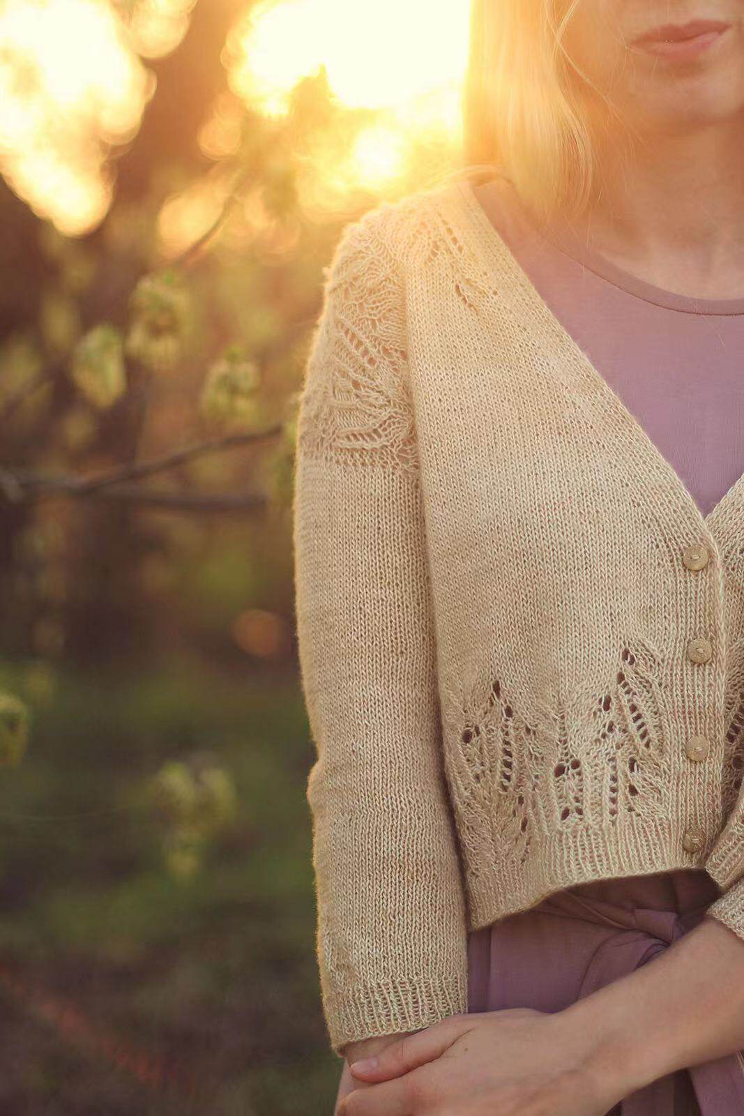 柏丝开衫套头衫女士毛衣外套棒针文字翻译编织图解从上往下非成品