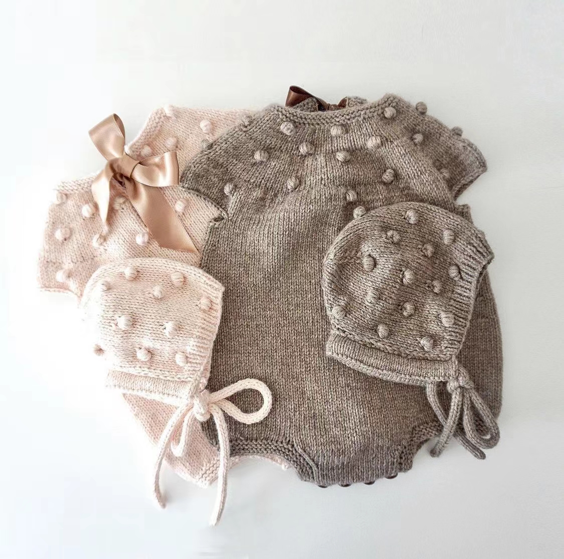 爆米花连体衣帽子套装 棒针文字说明解 非成品