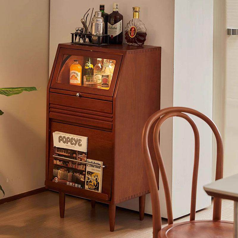 实木边柜中古风家用小户型客厅沙发电视柜旁立柜一体靠墙小餐边柜