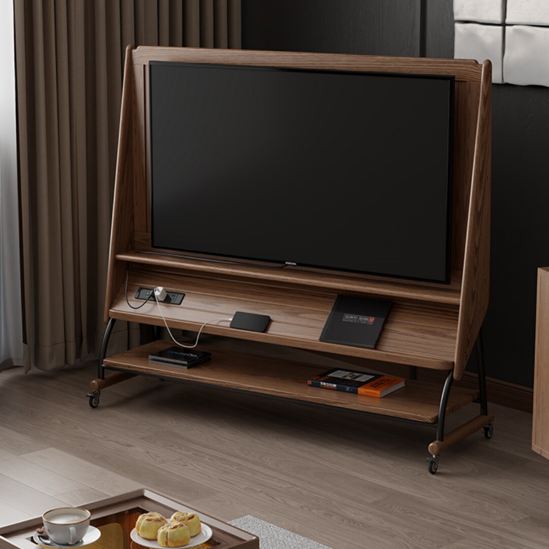 实木可移动电视机柜客厅家用小户型现代简约落地收纳储物电视支架