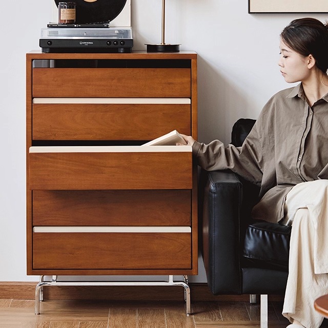 复古实木五斗柜客厅边柜靠墙立柜卧室床头柜储物收纳抽屉柜子